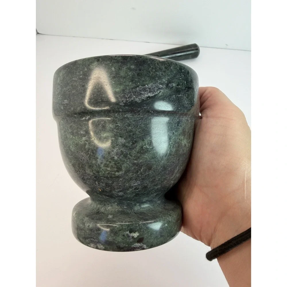 Green Marble Stone Mortar And Pestle Kitchen Utensil Decor 4